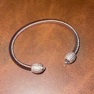 18K Gold Plated Over Brass Rose Gold Cuff Bangle with Cubic Zirconinum